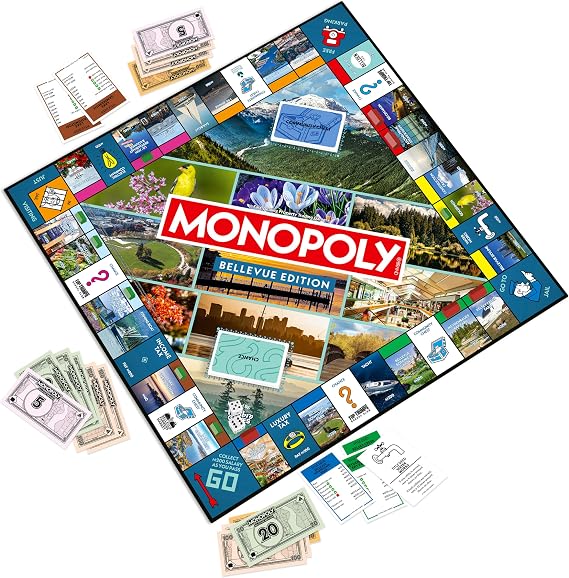 Monopoly Board Game Bellevue, WA Edition: 2-6 Players Family Board Games for Kids and Adults, Board Games for Kids 8 and Up, Great for Game Night