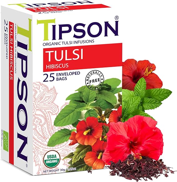 Tipson Organic Tulsi Hibiscus Herbal Tea 25 Enveloped Teabags