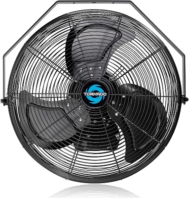 Tornado 18 Inch Outdoor IPX4 Water-Resistant High Velocity Metal Industrial Wall Mount Fan For Commercial, Industrial, Residential, Greenhouse Use 3 Speed 16 HP 6.6 FT Cord UL Safety Listed
