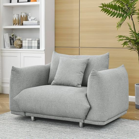 Mid Century Modern Sofa,Single Upholstered Sofa Couch for Living Room,Comfy Loveseat Sofa with Solid Wood Frame,Contemporary Couches Metal Leg,2 Pillows for Apartment Bedroom (Grey-50.75")