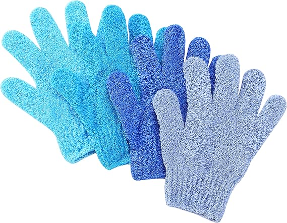 Slick- Exfoliating Gloves, 4 Pcs, Skin Exfoliator for Body, Bath/Scrub Gloves, Shower Accessories for Women, Exfoliation Mitt