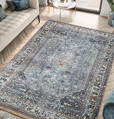 Keen Home Design 48x72 Rug - Machine Washable Area Rug with Non-Slip Backing, Ideal for Living Room, Dining Room, Bedroom - Vintage, Easy Clean, Durable, Low Pile Rug - 4 x 6