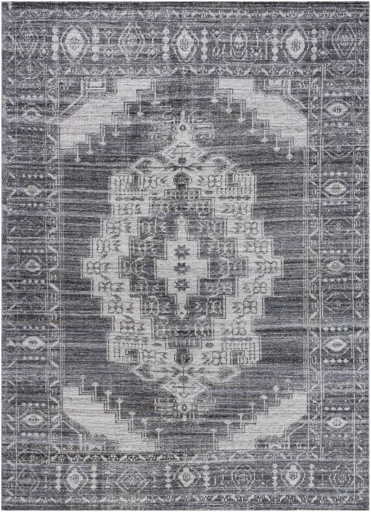 BoutiqueRugs Gray Medallion Traditional 2x3 Accent Rug Hand Knotted Black Ivory Rust Rona Entryway Bedside Nursery Mudroom Bathroom Powder Room Stain Resistant Non-Shedding Pet Friendly