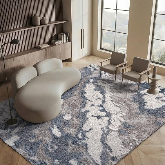 SAFAVIEH Horizon Shag Collection Area Rug - 10' x 14', Grey & Blue, Modern Abstract Design, Non-Shedding & Easy Care, 2-inch Thick Ideal for High Traffic Areas in Living Room, Bedroom (HZN890G)
