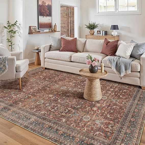 HUGEAR 5x7 Brick Red Vintage Distressed Washable Area Rug for Living Room