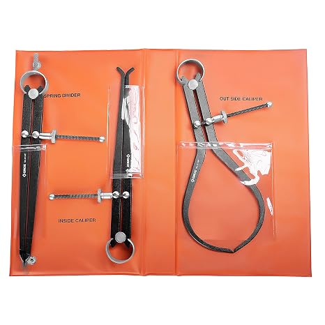 Groz 8" Caliper Set, 3-Piece Inside Caliper, Outside Caliper and Spring Divider, High-Grade Steel for Layout, Transfer and Comparison Measurements (01493)