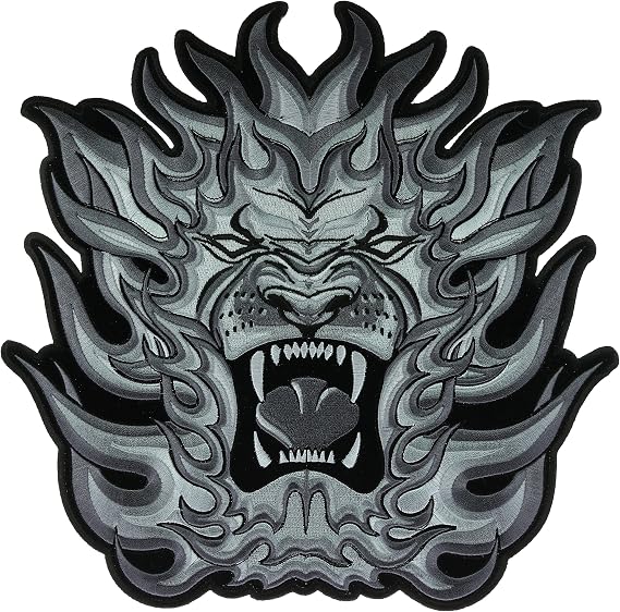 Large Tribal Lion Silver Biker Back Patch 12 inch IVANPL3296