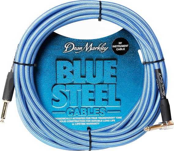 Dean Markley 20' Blue Steel High Performance Instrument Cable (Straight-Right Angle) - Blue Woven